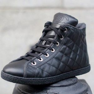 Chanel Quilted Leather High-Top Sneakers